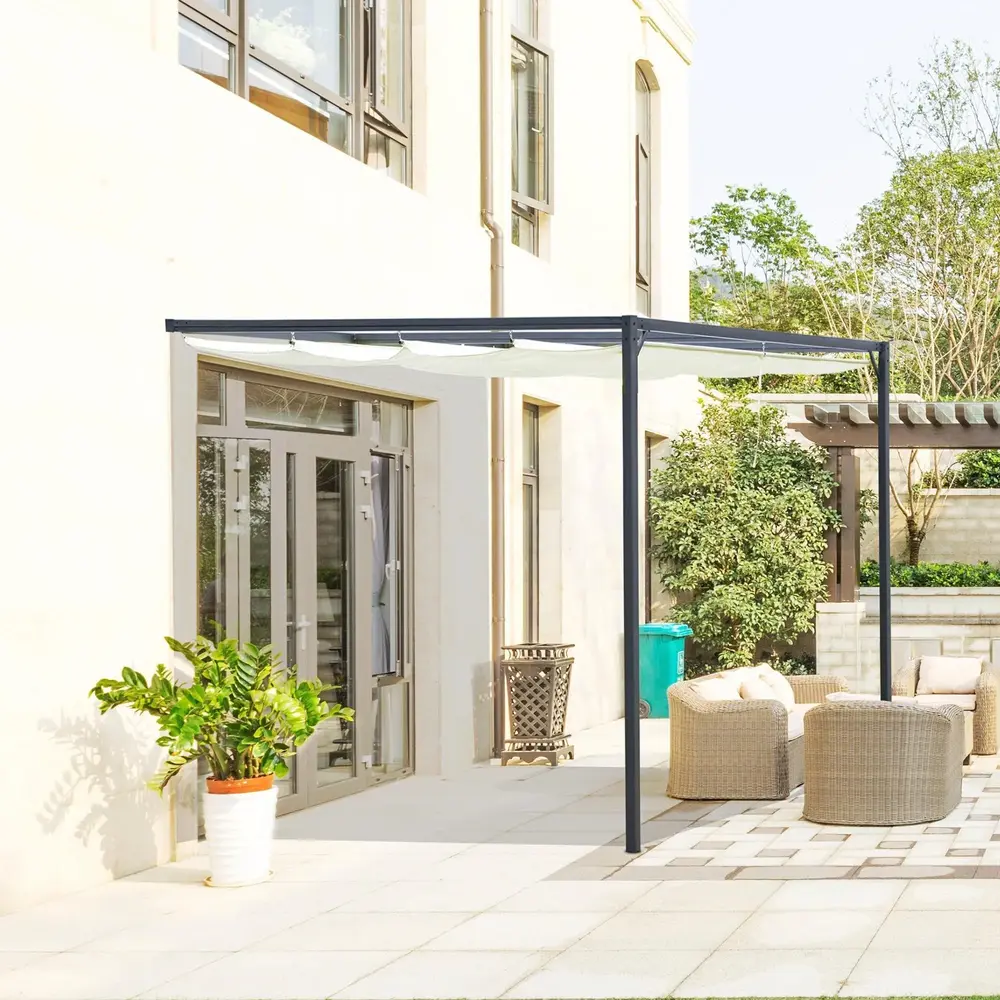 Vägghängd Pergola med Tak Trädgårdspaviljong i 3 x 3 M