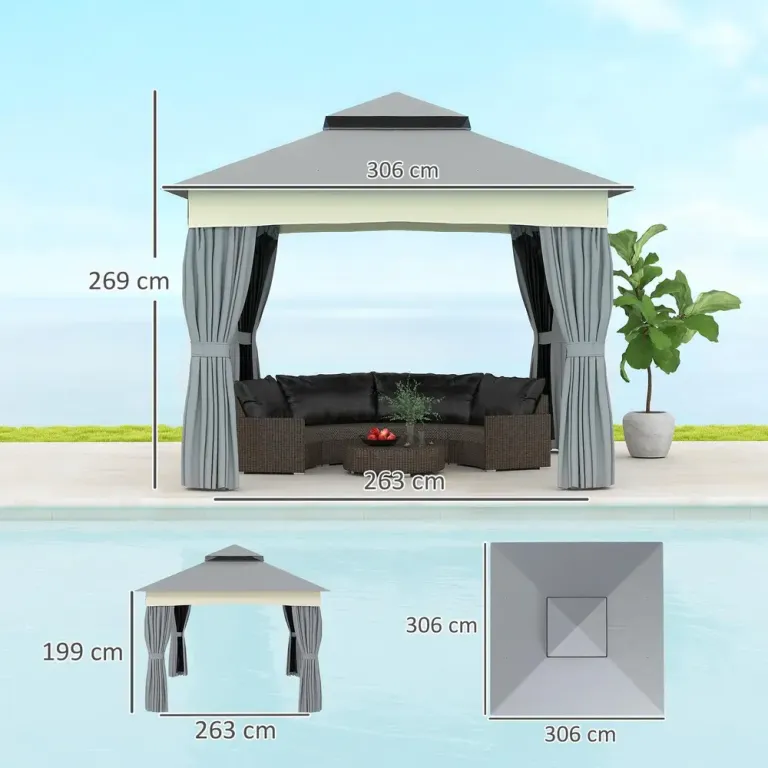 Lusthus med Dubbeltak Vattenavvisande Vintertät 3x3 m