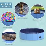 Hundbassäng Plaskdamm Blå PVC och Trä för Hundar Robust Pool Halkfri Botten 80 X 20 Cm