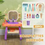 Sminkbord Barnbord Lila av Plast för Barn 3-6 År Kosmetikabord med Spegel och LED Ljus Musik
