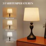 Bordslampa med USB Svart Metall och Tyg för Sovrum Sänglampa med Laddningsport och Justerbart Ljus Modern Design