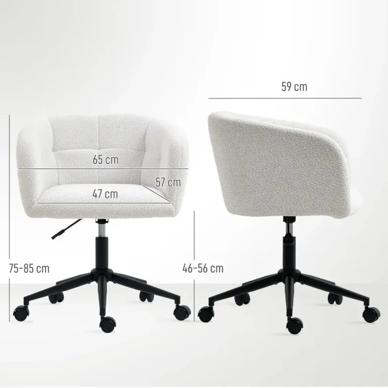 Ergonomisk Kontorsstol i Mjuk Plysch Gräddvit
