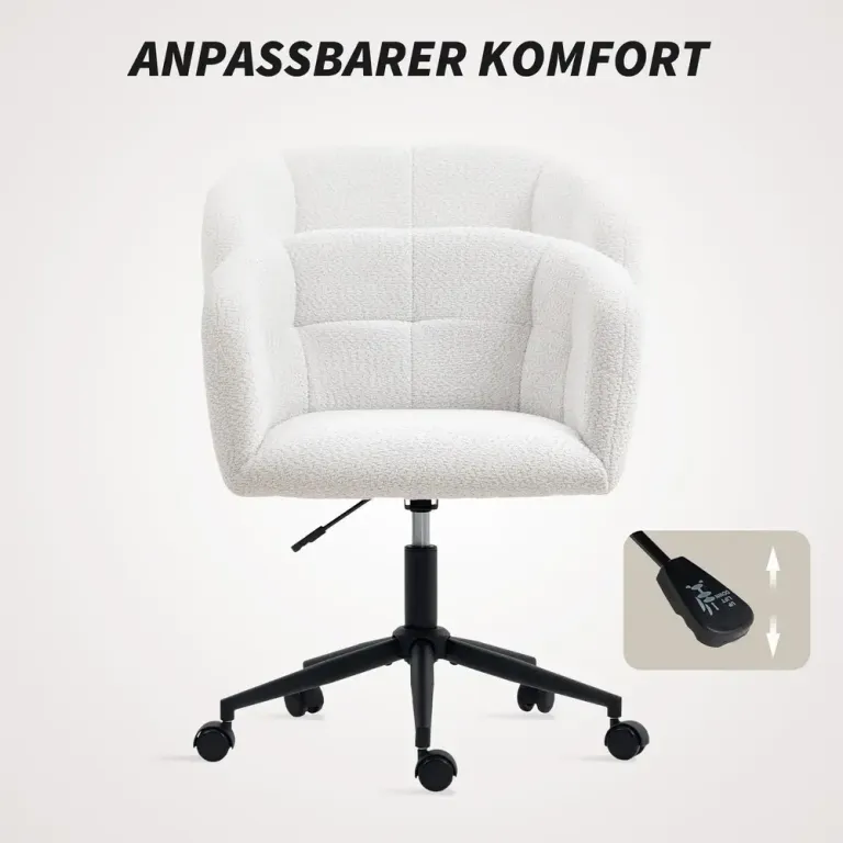 Ergonomisk Kontorsstol i Mjuk Plysch Gräddvit