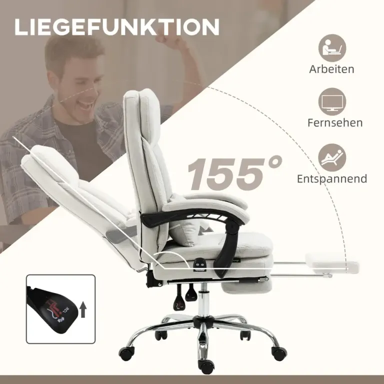 Ergonomisk Kontorsstol med Massage & Värme Gräddvit