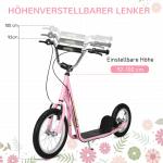 Sparkcykel med Handbroms 16 Tum, Robust Skoter för Barn med Stora Hjul, Säker Körning på Alla Underlag, Rosa, 135 x 58 x 92-100 cm, 5 år+