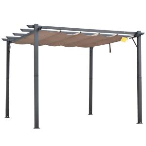 Pergola med Skjutbart Tak Modern Trädgårdspaviljong Aluminiumram Justerbart Solskydd Mörkgrå Brun 3 X 3 X 2,23 M