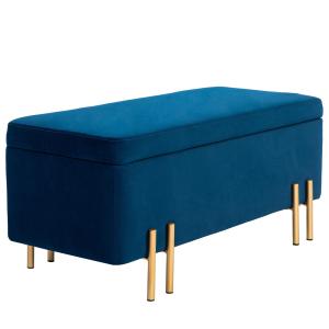 Bänk Förvaringsbänk Mörkblå av Tyg och Gummiträ för Hall och Sovrum Stoppad Bröstbänk med Förvaring 100 x 40 x 42 cm