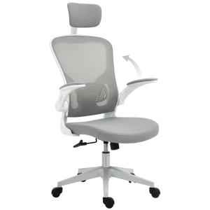 Ergonomisk Kontorsstol med Nackstöd, Bekväm Skrivbordsstol med Vippfunktion, Höj- och Sänkbar Arbetsstol, Grå, 65 x 64 x 114-122 cm
