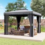 Paviljong med Dubbeltak och Myggnät för Trädgård och Fest Hållbar och Väderbeständig Grå Polyester och Metall 3 x 3 m