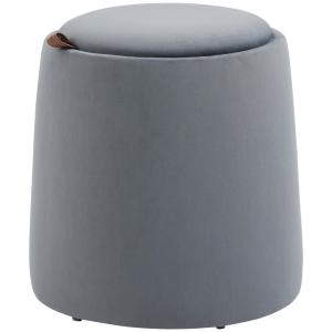 Rund Sittpuff med Förvaring, Klädd Ottoman i Sammet med Vändbart Lock, Fungerar som Sidobord, Grå, 44 x 47,5 cm