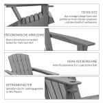 Adirondackstol med Mugghållare, Bekväm Trädgårdsstol i Plast, Klassisk Design för Balkong och Terrass, Grå, 75 x 87 x 90 cm