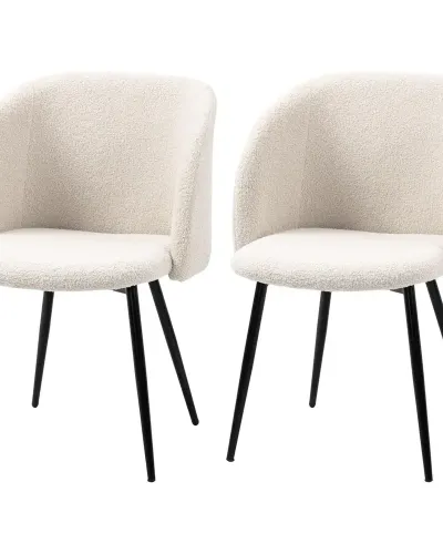 Set 2 Stoppade Matstolar Stålben Böjt Ryggstöd, Beige