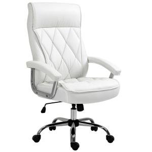 Ergonomisk Kontorsstol i Vitt Konstläder, Stilren Skrivbordsstol med Gungfunktion, Bekväm Arbetsstol för Hemmakontoret, Vit