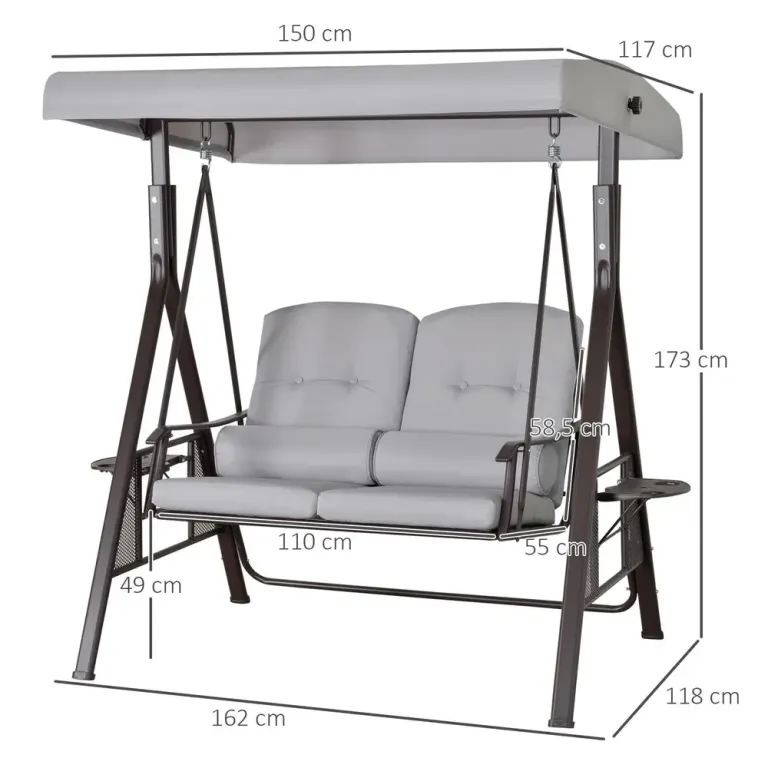 2-Sitsig Hammock med Soltak 162 x 118 x 173 cm
