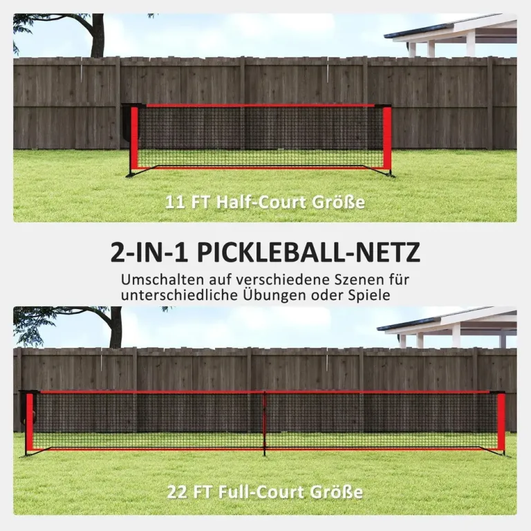 Pickleballnät Komplett System med Stativ 6,7 m, Röd