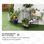 Blomtrappa i Metall med 4 Våningar, Dekorativ Växtställning med Mosaikplattor, Hopfällbar Hylla för Balkong och Trädgård, Svart/Beige, 64 cm