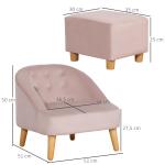 Barnfåtölj med Fotpall i Sammet, Bekväm Minisoffa för Barn, Ergonomisk Sittplats med Träben, Rosa, 51 x 51 x 50 cm