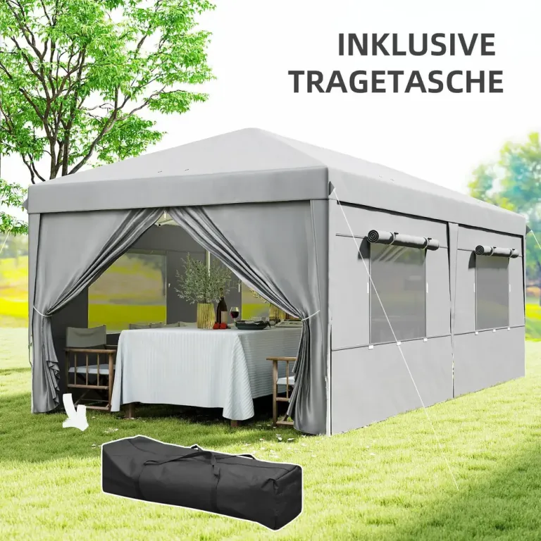 Trädgårdspaviljong Pop-up Partytält Ljusgrå 3 x 6 m