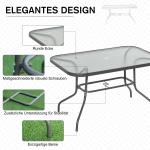Bistrobord Stabil Carbongrå Metall för Trädgård och Balkong med Härdat Glas och Paraplyhål för Matplats Utomhus 120 x 80 x 70 cm