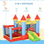 Hoppborg med Rutschkana och Pool, Färgglatt Lekslott för Trädgården, Rolig Aktivitet för Barnkalas, Röd/Blå/Grön, 3-8 år
