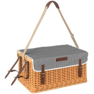 Picknickfodral i Pilträ för 4 Personer med Picknickfilt, Bestickset och Flasköppnare, Ljusbrun