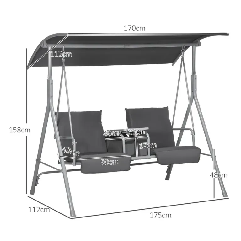 Trädgårdsgunga Hammock Svart av Stål och Tyg 2-Sits