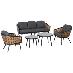 Loungegrupp i Konstrotting 5 Delar, Modulär Utemöbel med Soffa och Bord, Inkluderar Dynor för Bekväm Sittning, Grå