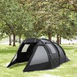 Tunneltält Campingtält Svart av Polyester för 4 Personer med 2 Rum UV-Skydd och Vattentät 2000 mm Vattenpelare