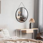 Rund Väggspegel med Upphängning, Dekorativ Spegel med Metallram och Kedja, Elegant Inredning för Hall och Badrum, Svart, 50 cm