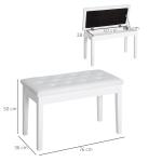 Pianopall Prisvärd Vit Massivträ för Piano och Keyboard med Förvaring och Dyna i Konstläder för Musiker 76 x 36 x 50 cm