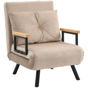 Bäddsoffa Gästsäng Beige av Sammet och Trä för Vardagsrum Relaxstol med Sängfunktion och Justerbart Ryggstöd 63 x 73 x 81 cm