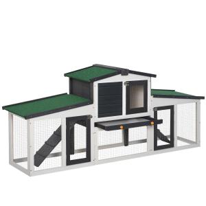 Smådjursbur Dvärgkaninbur med Asfalttak Dubbeldäckare Gran Mörkgrå och Vit 204 X 45 X 80 Cm