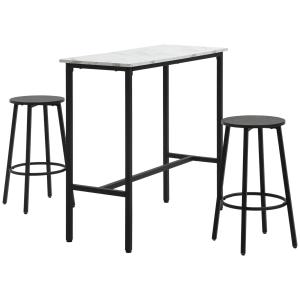 Barbord Matgrupp 3-Delat Vit Svart av Stål och MDF för Kök och Matsal med 2 Barstolar Kompakt Design Praktiskt Set