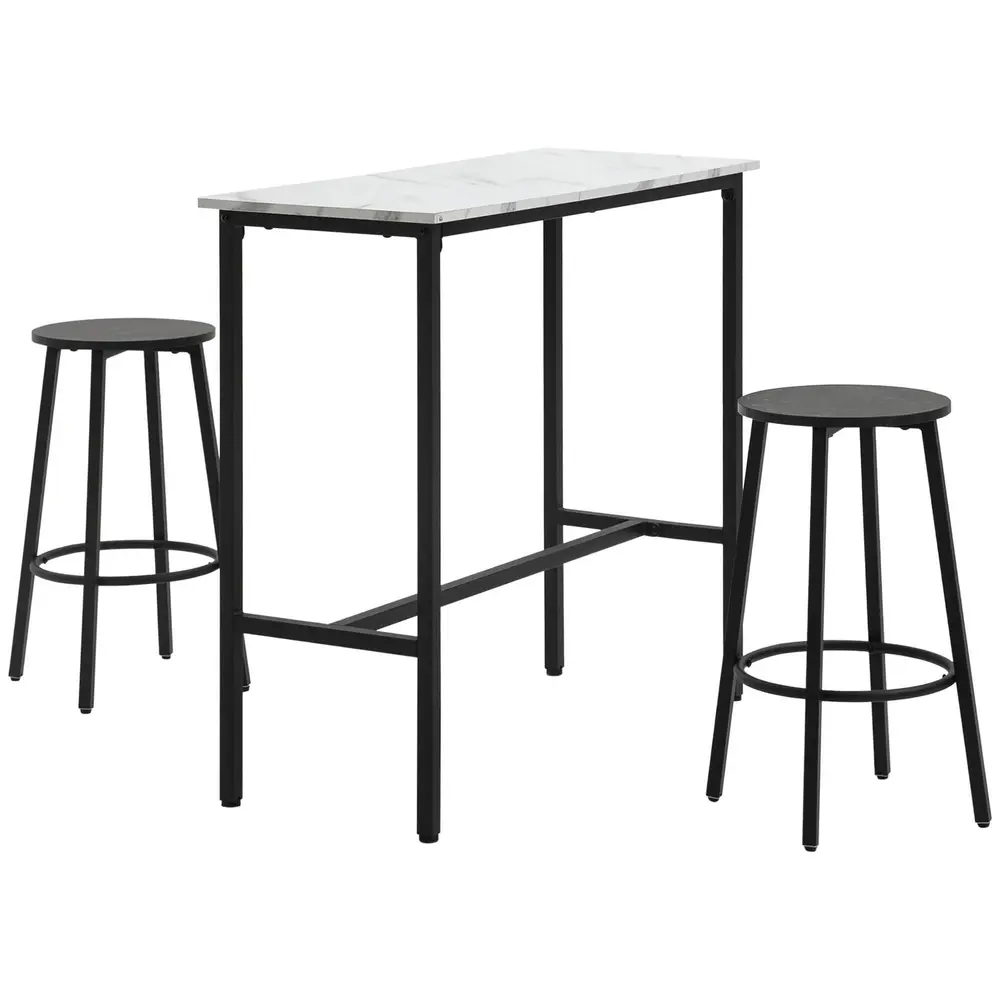 Barbordsset med 1 Bord och 2 Barstolar i Stål och MDF, Vit