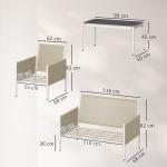 Trädgårdsmöbelset i Polyrattan Loungeset med 2-sits Soffa, Fåtölj och Glasbord för 4, Brun+Grå