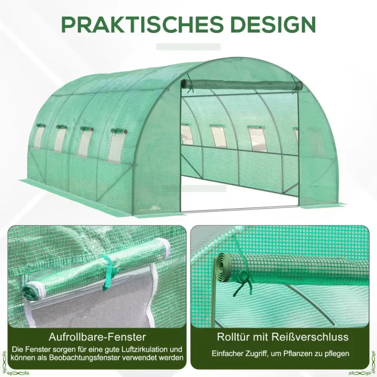 Litet Växthus Tunnelväxthus med Rulldörr Grön 6 x 3 x 2 m