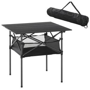 Hopfällbart Campingbord i Aluminium, Lättviktigt Picknickbord med Nätpåse, Portabelt Bord för Utflykt, Svart, 70 x 70 x 69 cm