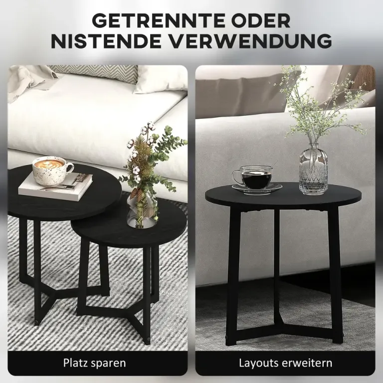 Soffbord Svart av Stål Set om 2 Runda Bord i 35 kg