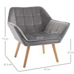Vingstol Enkelstol Grå av Polyester och Trä för Vardagsrum Skandinavisk Design Relaxstol med Upphöjda Ben Bekväm 64 x 62 x 72,5 cm