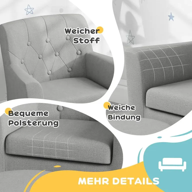Barnfåtölj Barnstol Grå av Linnelook 45 x 43 x 50,5 cm