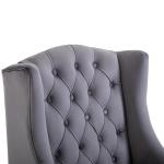 Öronlappsfåtölj Sammet med Knappar Elegant Relaxstol med Träben för Vardagsrum Bekväm Klassisk Design Grå 67 X 70,5 X 97 Cm
