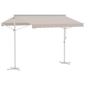Fristående Dubbelmarkis med Vev Flexibelt Solskydd 2 Sidor Stabil Stålram UV-Skyddande Väv Beige 3 X 3 M