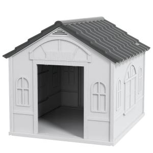Hundhus Hundkoja Grå av Trä för Medelstora Hundar Utomhus Väderbeständigt Hus med Sadeltak 65 x 75,7 x 63 cm