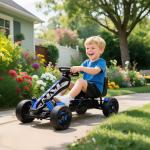 Gokart med Pedaler, Trampbil för Barn med Bromsar, Halkfria Hjul och Metallram, 3-6 År, Blå