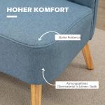 Soffa Loveseat 2-Sits Blå av Tyg med Linnelook och Trä för Vardagsrum Dubbelsoffa med Träben Lastkapacitet upp till 150 kg 117 x 56,5 x 77 cm