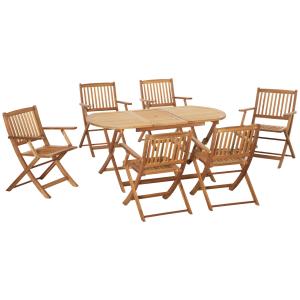 Matgrupp i Massivt Trä 6 Personer, Stor Trädgårdsgrupp med Bord och Stolar, Naturlig Design för Uteplatsen, Natur