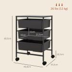 Rullvagn med 3 Korgar för Förvaring och Transport i Kök och Badrum Ergonomisk och Stabil Svart Stål 40,8 x 33,5 x 60,5 cm