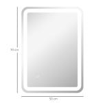 Kleankin Badrumsspegel LED Spegel Silver av Glas för Badrum med 3 Ljusfärger och Touchknapp Anti-Dim 50 x 70 cm