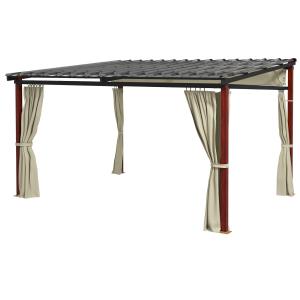 Pergola Paviljong Beige av Metall och Tyg för Trädgård och Terrass Vindtätt med Sidoväggar och Infällbart Tak 3,5 x 3 m