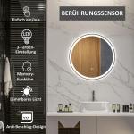 Kleankin Badrumsspegel Väggspegel Silver av Glas och Aluminium för Badrum med LED Belysning och Touchfunktion Minnesfunktion Anti-Fog Ø 60 cm